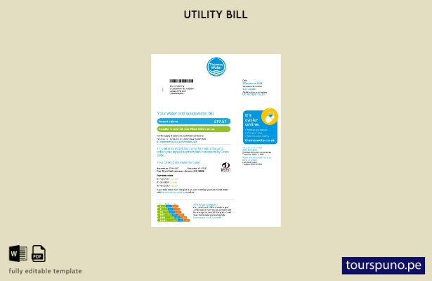 Plantilla de factura de servicios públicos de Thames Water del Reino Unido lista
